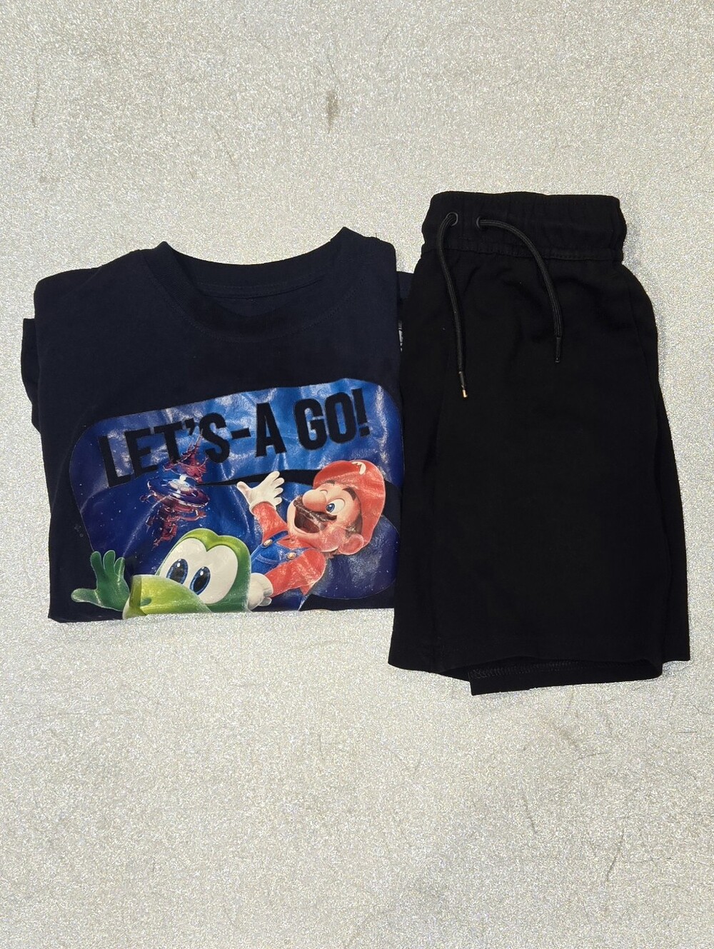 Preowned Good Boys Mario Galaxy Movie Tshirt/Active Shorts  Bundle Size-8 & 7/8